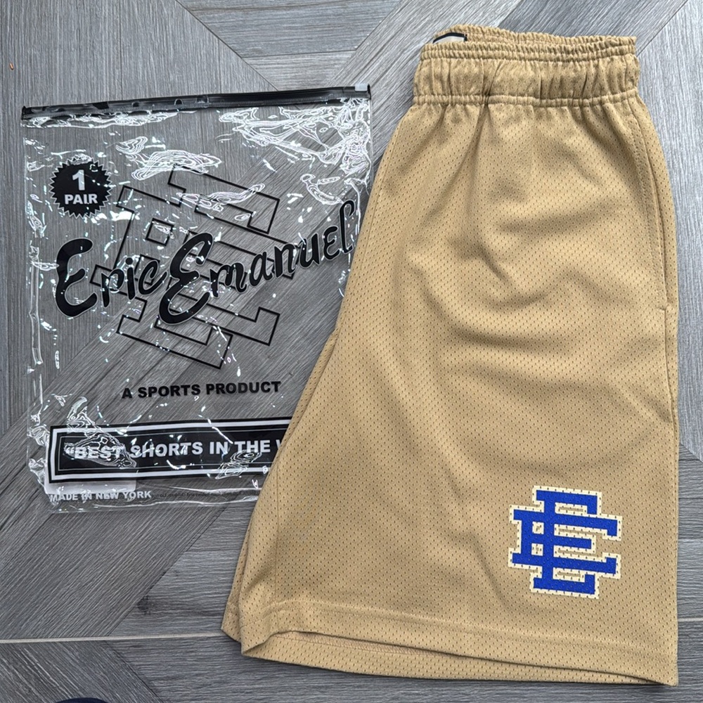 NWT Eric Emanuel LONG Gold Royal Blue Small Shorts